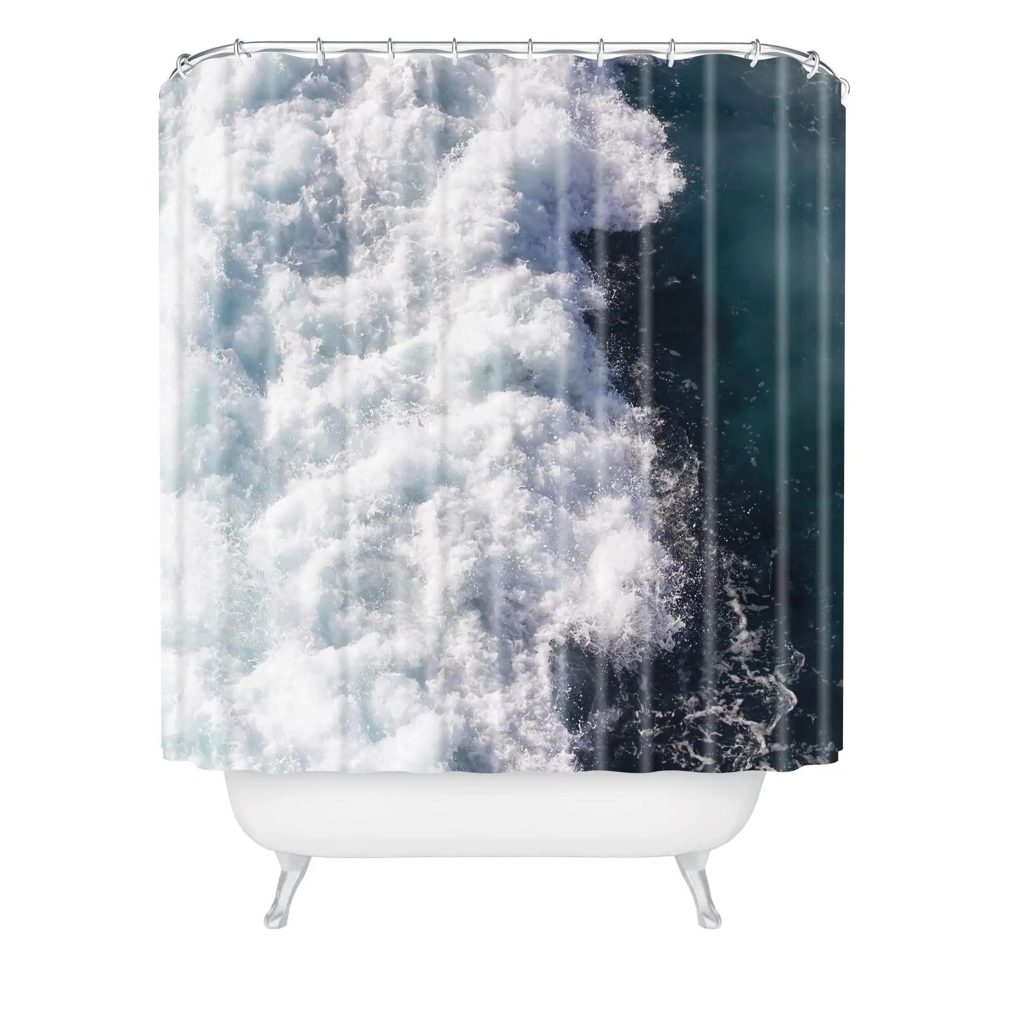 

Storm Shower Curtain Stormy Sky Scary Ocean Rocks Night View Art Print In Abstract Colors Cloth Fabric Bathroom Decor With Hooks W60H190(CM)-1 Pcs
