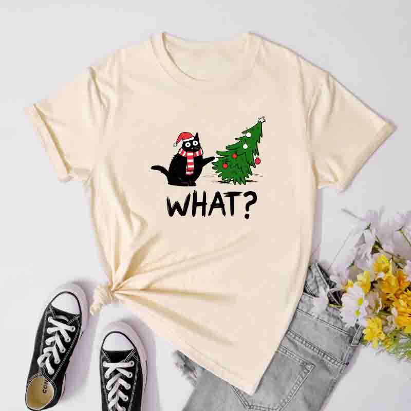 Christmas Cat What Tee Funny Cat Mom Xmas Holiday Gift TShirt Fashion Unisex Merry Catmas Top