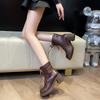 Fashion Women Black Ankle Boots Fashion Lace-Up Platform Thick Heel Motorcycle Booties Retro 2025 Autumn Winter Female Short Botas Shoes