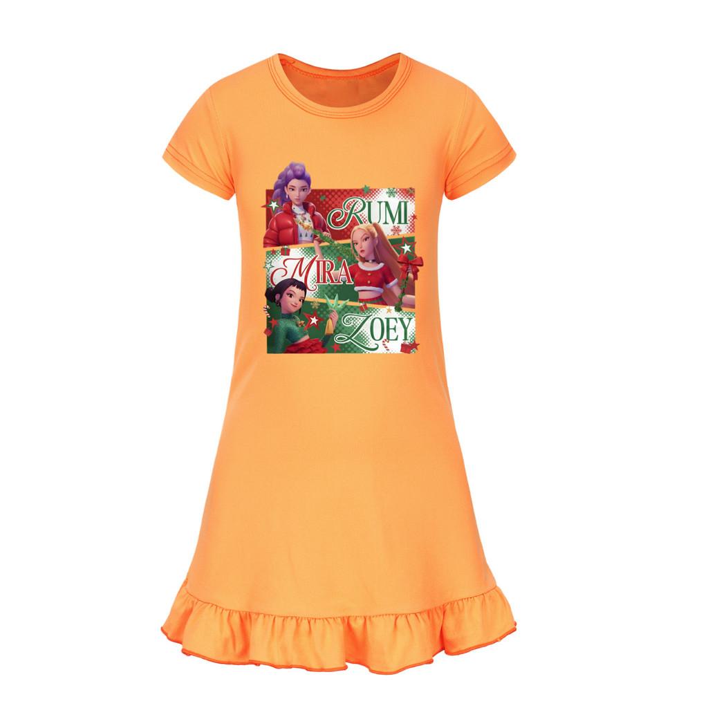 5167 Kids Girls Christmas New Year Mira Zoey Rumi Printed Ruffle Short Sleeves Casual Dress