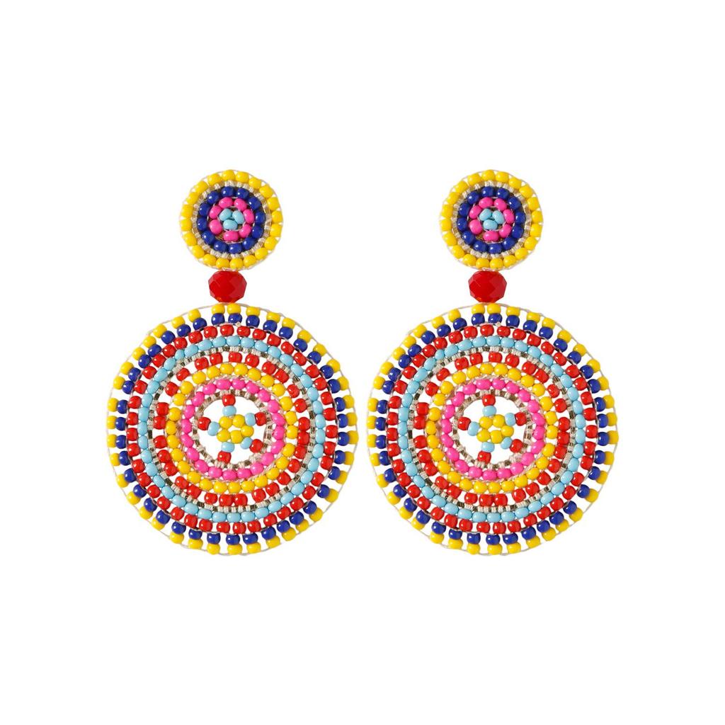 Handmade Retro Ethnic Sunflower Rice Bead Earrings In Dopamine Colors