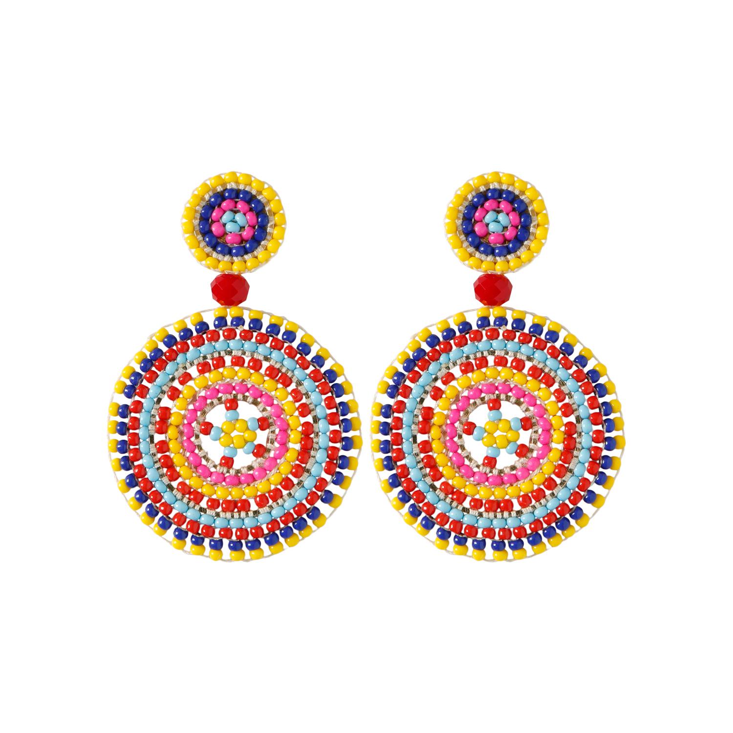 

Серьги ручной работы в стиле ретро с этническими бусинами в виде подсолнуха и риса в цветах дофамина