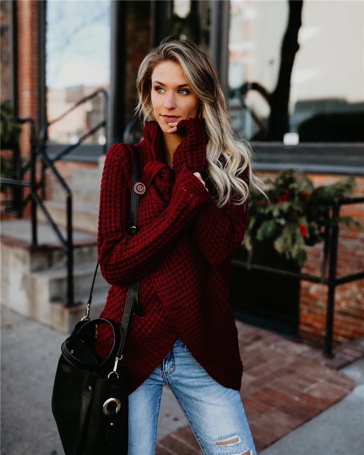 2026 Autumn-Winter Women's Long Sleeve Irregular Knit Sweater - European & American Trend