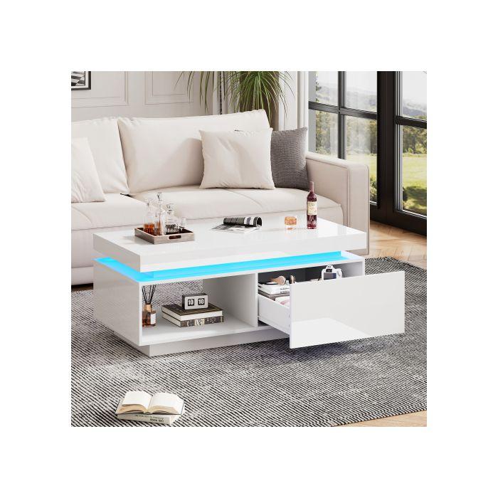 Konferenční stolek - MUVOE - Moderní - LED osvětlení - Prostorná zásuvka - 100x50x40,3 cm