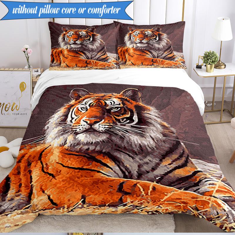3PCS White Tiger Family Bedding Set,Including 1pc Duvet Cover And 2pcs Pillowcases Perfect for Bedroom, Dormitory, Fan Christmas gift