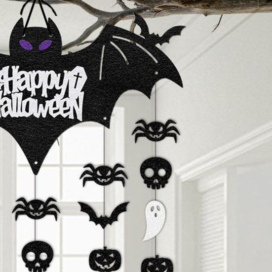 Halloween Black Bat Hanging Garland Decoration Spider Skull Ghost Pumpkin Ceiling Streamers for Outdoor Indoor Wall Door Room Decor