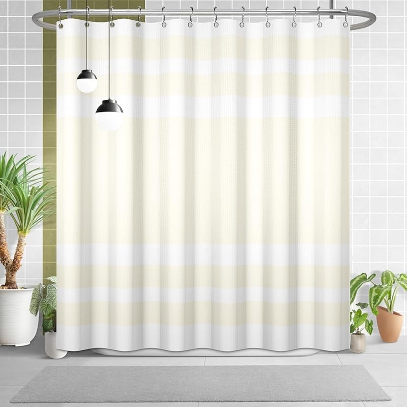 White Navy Blue Shower Curtain for Bathroom 72x72inches Boho Navy Blue and White Striped Waffle Shower Curtain Set with Hooks Bohemia Geometric