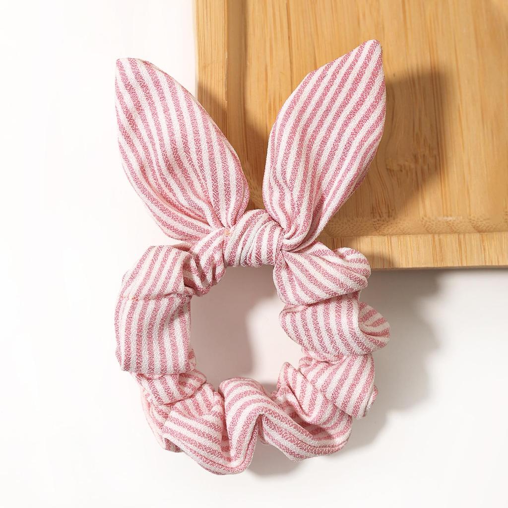Striped Rabbit Ear Bow Headband - Pure Cotton Korean Style Elastic Hair Tie