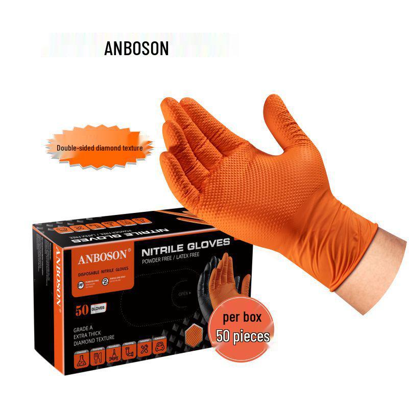 Ambo Chen Extra Thick Diamond Pattern Wear-Resistant Nitrile Auto Repair Gloves