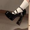 Spring Punk Thick Heel Mary Jane Lolita Shoes Woman Patent Leather Cosplay Shoes Y2k Chunky Platform High Heels Pumps