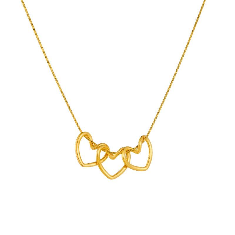 Gold Plated Interlocking Triple Heart Necklace, Dainty Snake Chain Heart Pendant Choker, Minimalist Love Jewelry for Women Gift