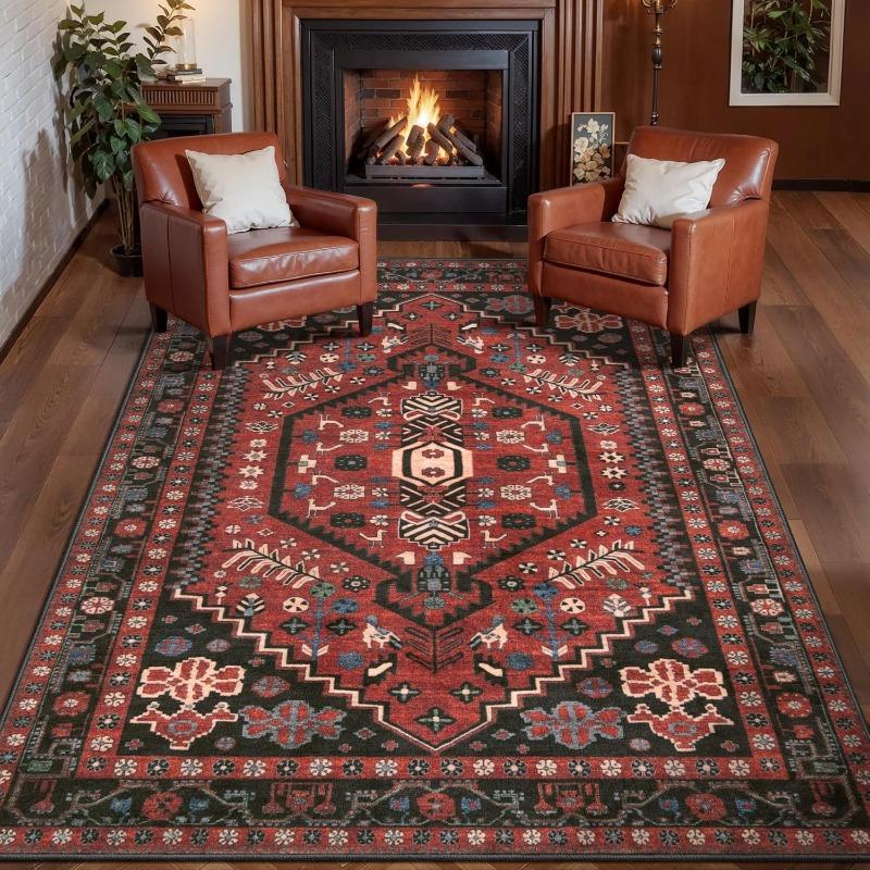 Vintage Persia Style Living Room Carpet Machine Washable Antislip Floor Mat Soft Rugs for Bedroom Bedside Geometric Print Design