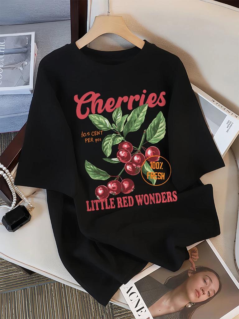 Cherries Fresh Little Red Wonders Design Women T-Shirt Casual T Shirts Hip Hop Female Sportswear Summer Soft Top