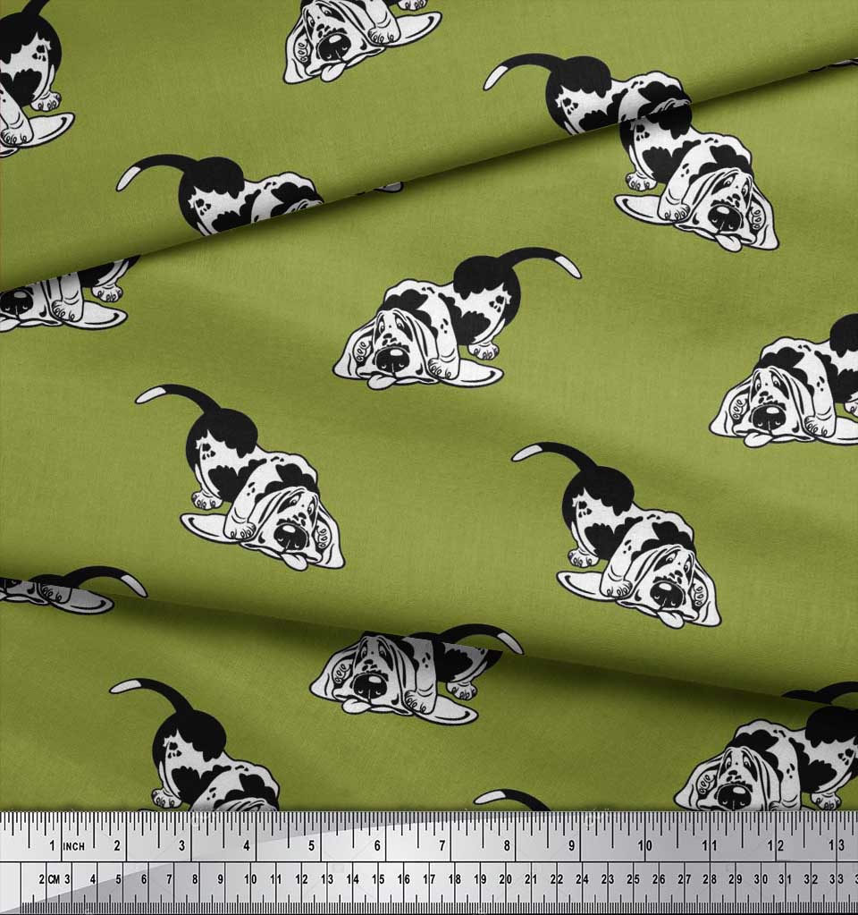 Soimoi Japonská krepová saténová tkanina Basset Hound Potisk šicí tkaniny metr 42 palců