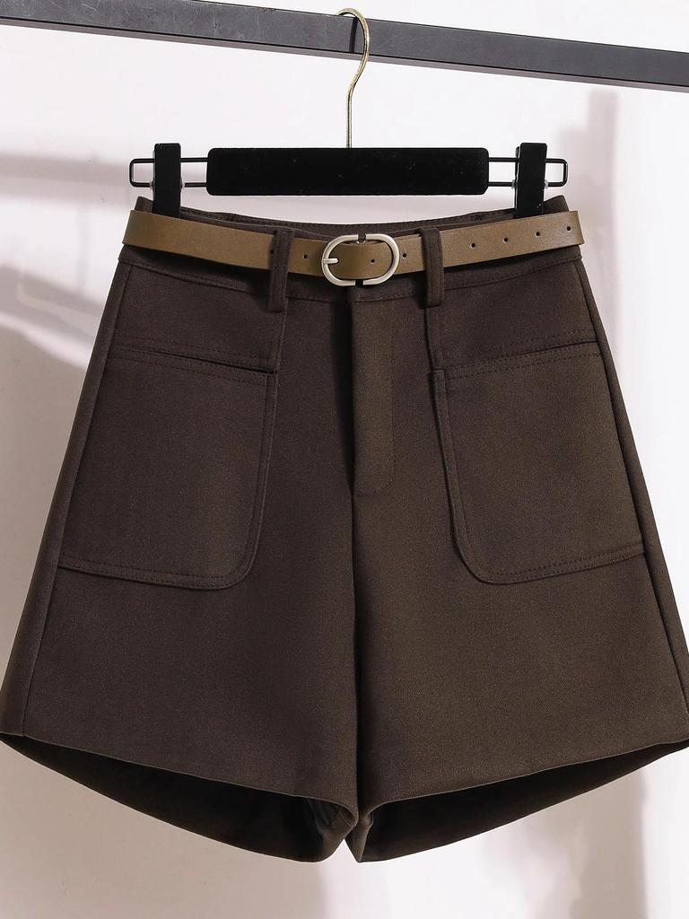 Spodenki A-line z mieszanki wełny z wysokim stanem dla kobiet petite – Jesienno-zimowe casualowe kuloty z szerokimi nogawkami dla efektu wydłużenia nóg.