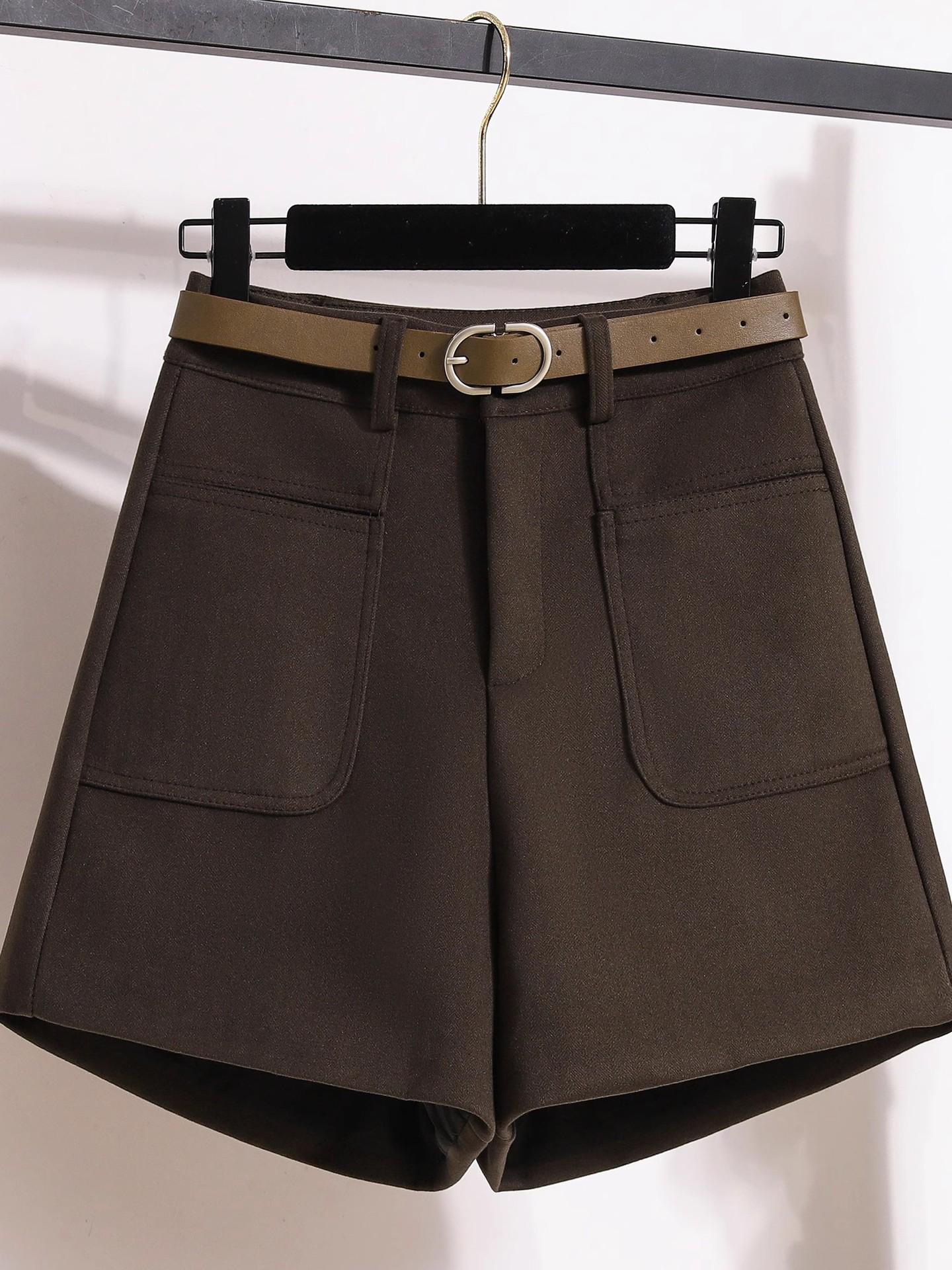 

Шорты А-силуэта с высокой талией из смесовой шерсти для миниатюрных женщин – Повседневные кюлоты с широкими штанинами на осень/зиму для визуального удлинения ног. 4XL