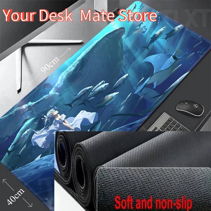 Gamer Mousepad Whale Anime Mouse Pad Large Mouse Mat Natural Rubber Desk Rug Office PC Desk Mats Design Mousepads 40x90cm