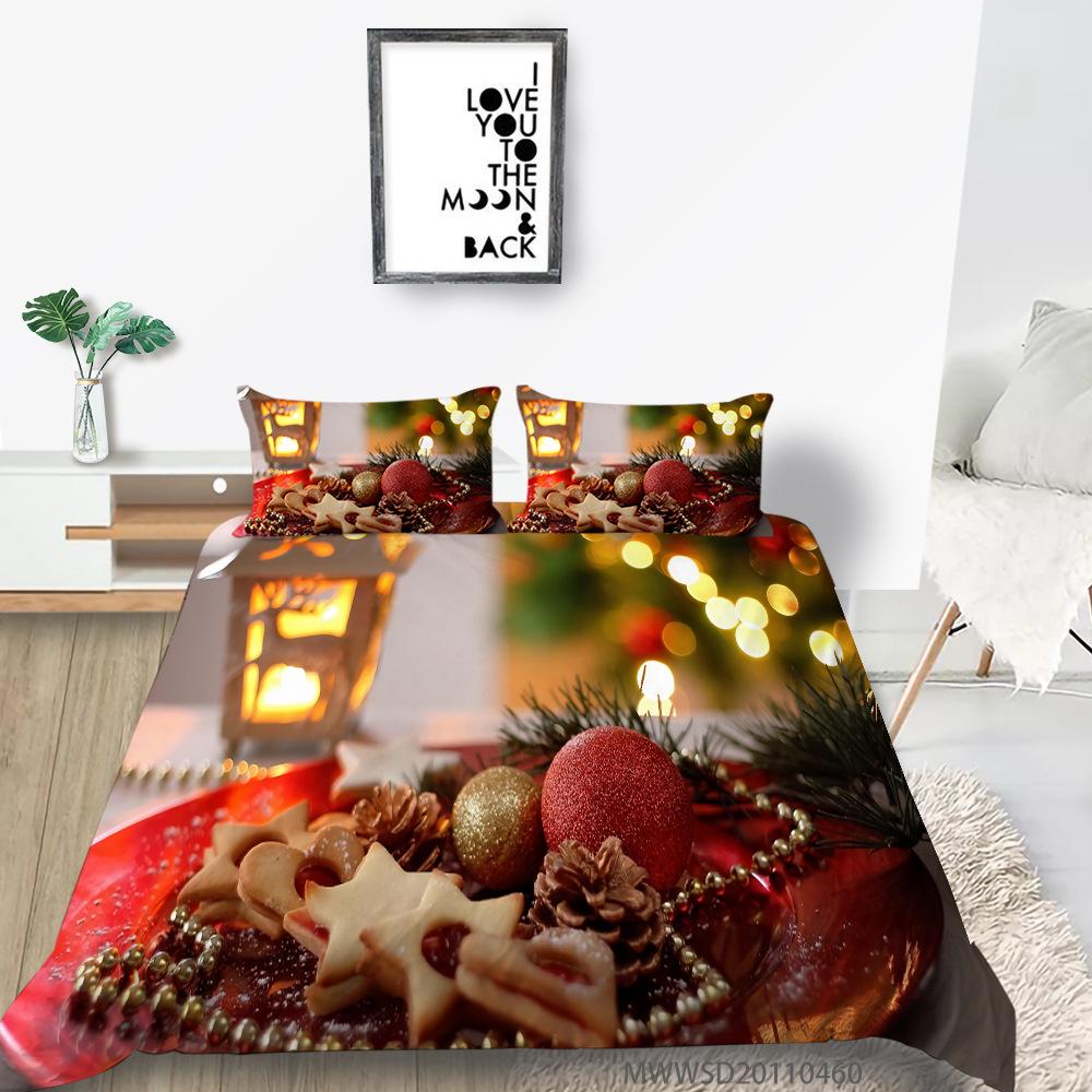 3D Digital Printing Quilt Cover Pillowcase Two Or Three Piece Set Christmas Gift Polyester
