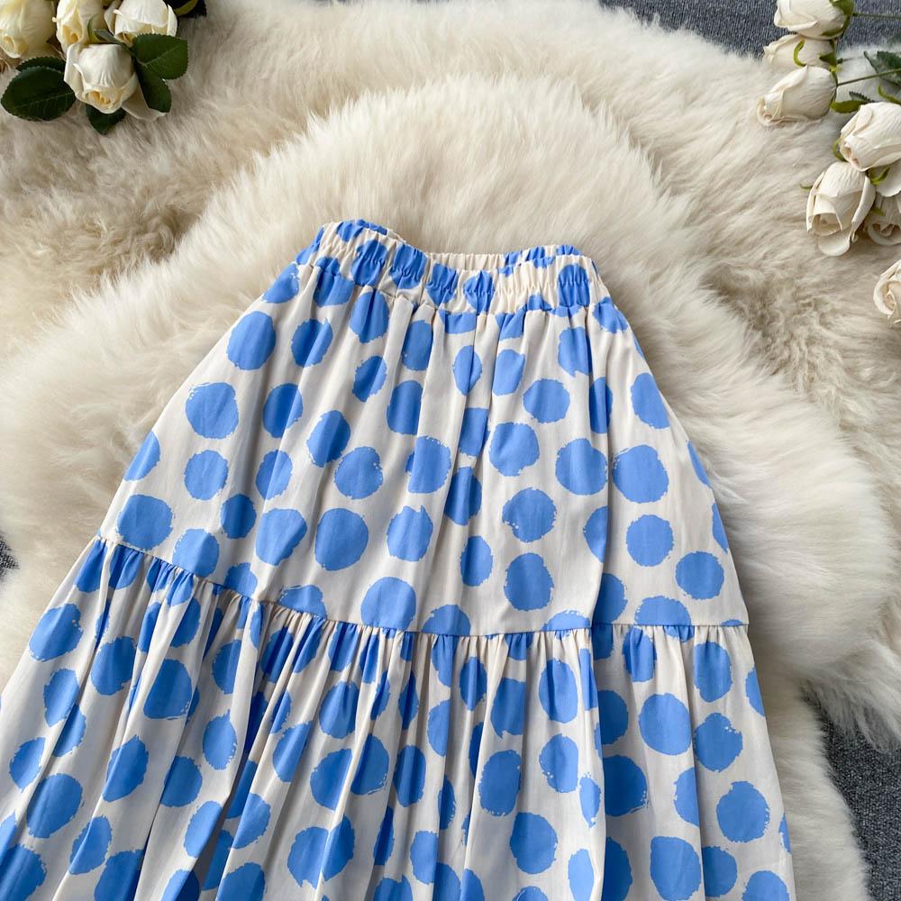 Fashion Polka Dot Elastic Waist Skirt Women's Summer Loose Temperament Large Swing A-Line Skirt Umbrella Skirt