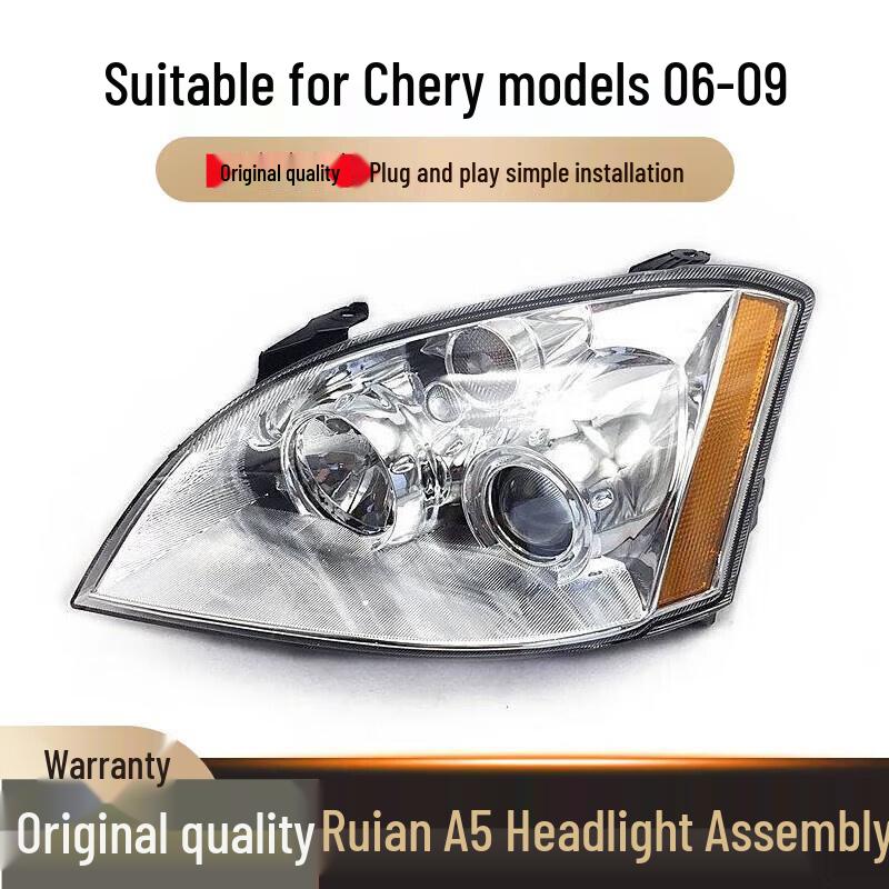 Chery A5 Front Headlight Assembly with Manual/Electric Adjustment - White/Yellow Edge