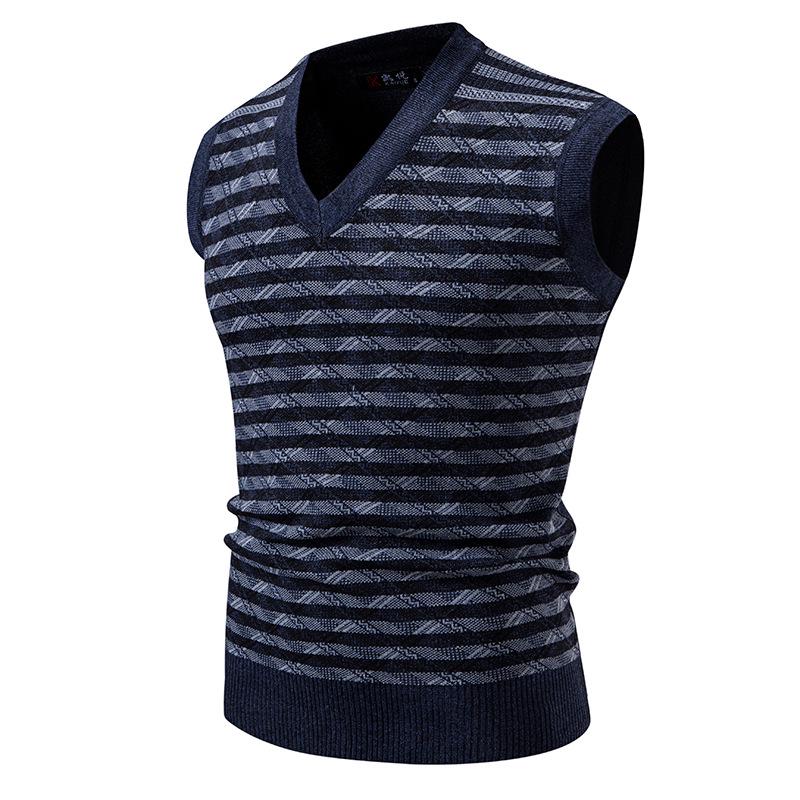 

Men s V-Neck Trendy Knit Sweater Vest - Autumn/Winter European & American Style Pullover 120 темно-синього кольору