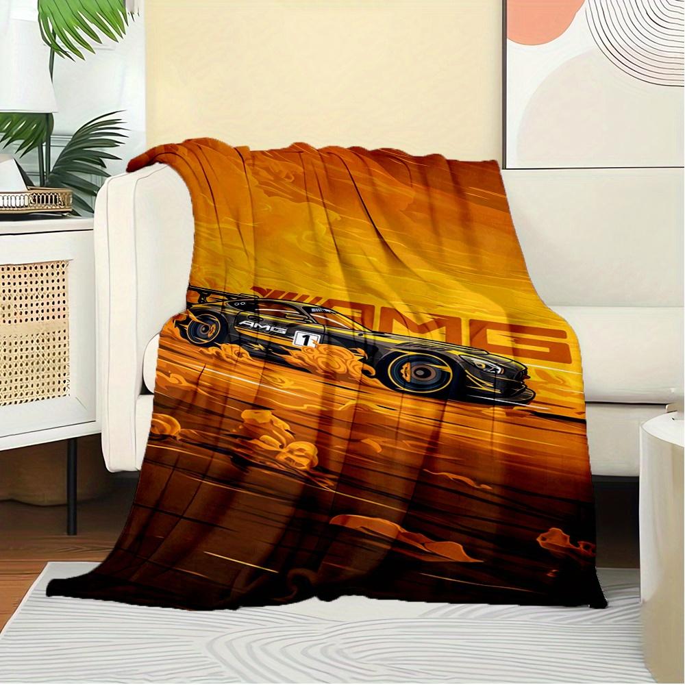 For RacingCar,AMG,Speed-Themed Flannel Blanket, Glam Style, Digital Print, All-Season Comfort, Tear-Resistant, Knitted Craftsmanship, Polyes