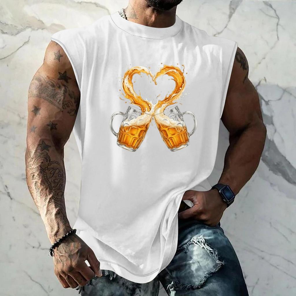 Men Sleeveless Tank Top Loose Fit Casual Streetwear Summer Muscle Shirt Beer Festival Graphic Print Lightweight Breathable Vest