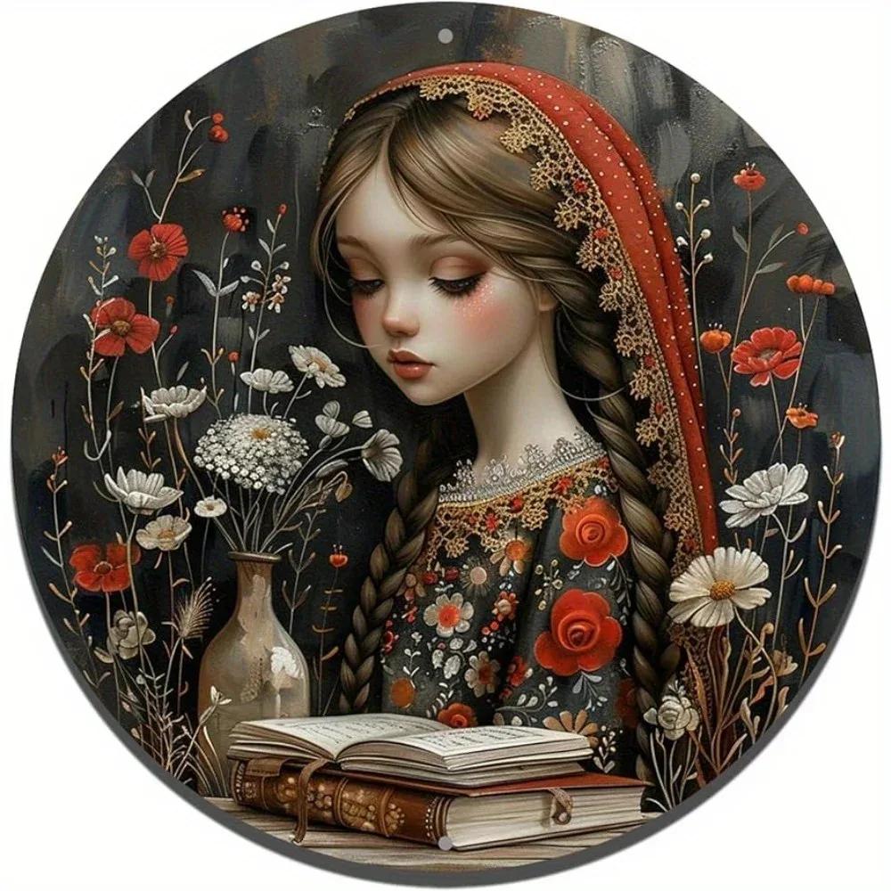 Angel Princess Art Poster Round Plate Metal Tin Sign Vintage Decortaive Tinplate Painting Pin Up Circle Plaque Decor for Bar Pub