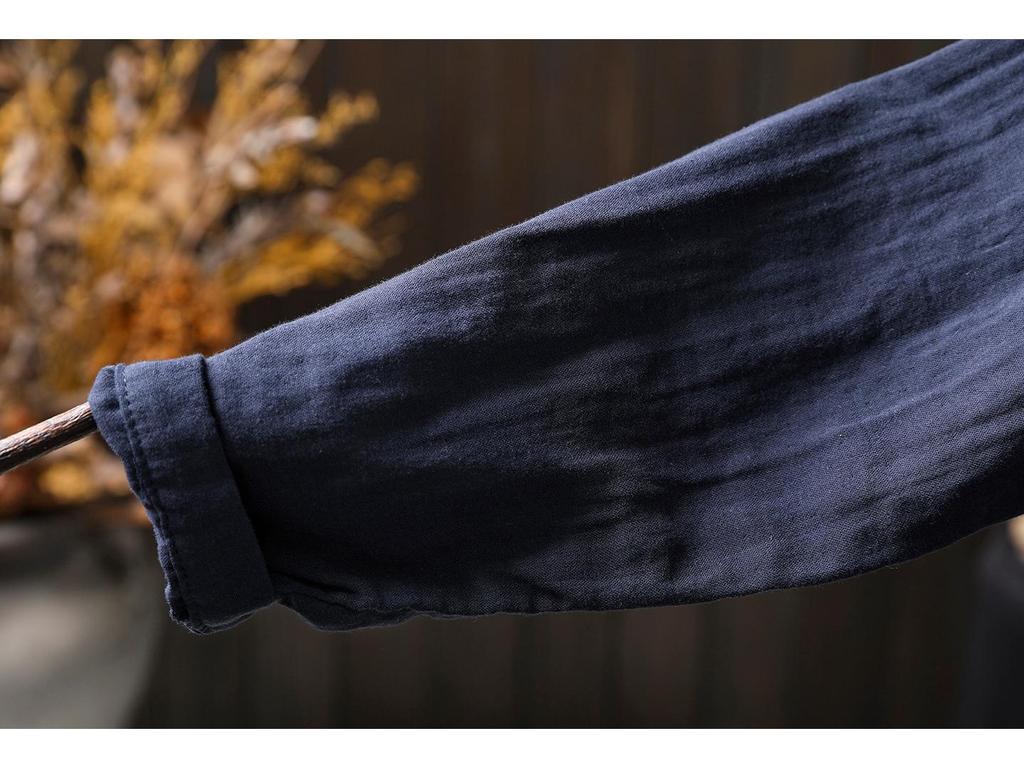 Women's Autumn Double Layer Cotton Long Sleeve Shirt - Solid Color, Casual, Slimming Design