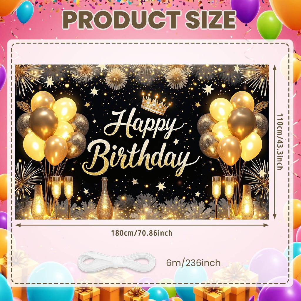Birthday Event Display Luxurious Birthday Photo Background Display Golden Crown Birthday Party Banner For Private Party