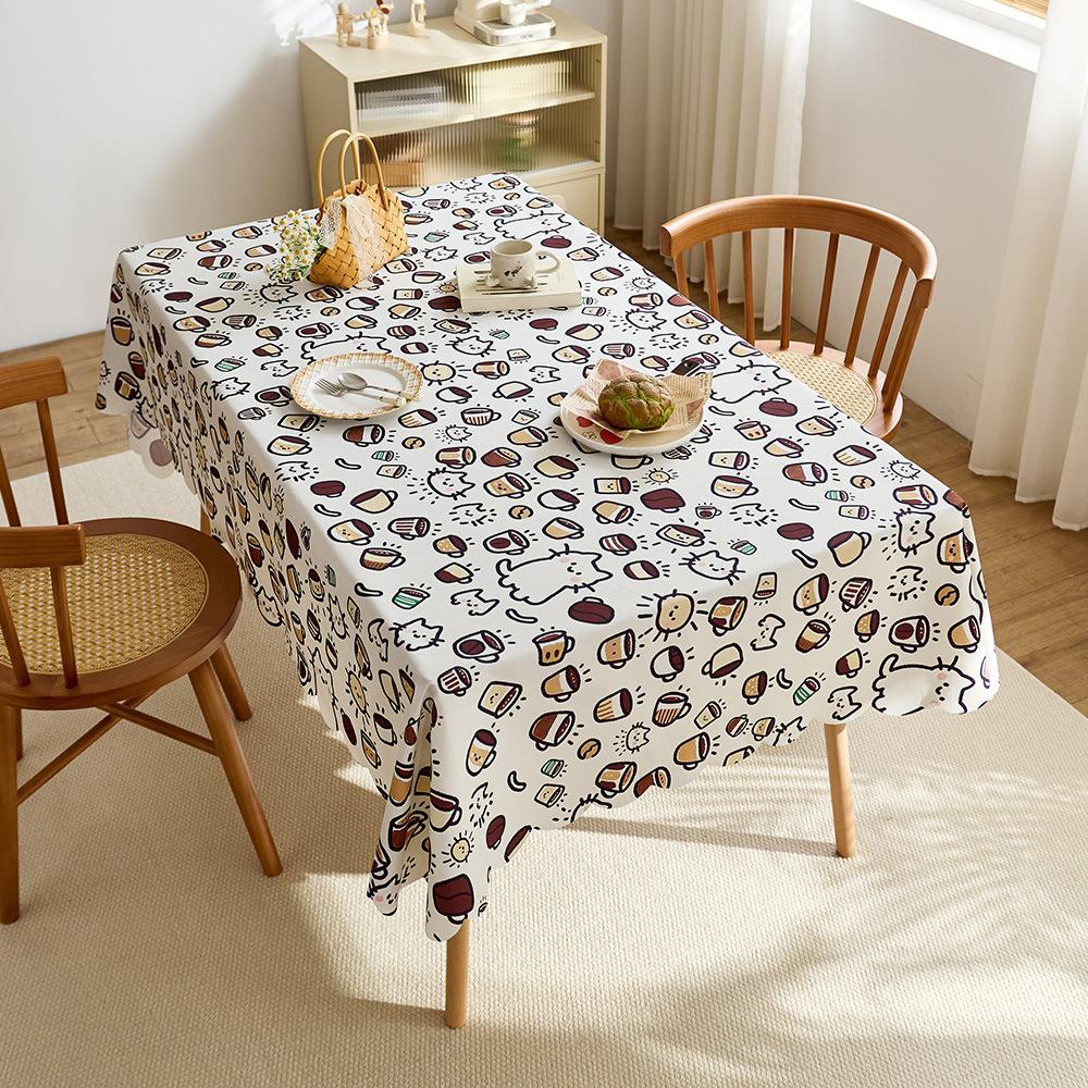 Tablecloth waterproof and oil-proof cartoon coffee cat cute student desk coffee table table mat dining table decorative cloth