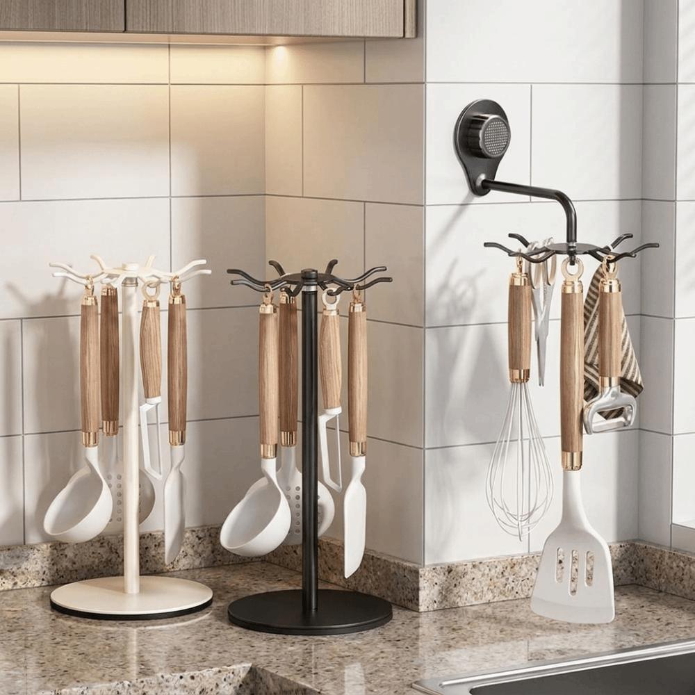 Wall Mounted/Freestanding Spatula Storage Rack 8 Hooks Pot Shovel Rack  for Kitchen
