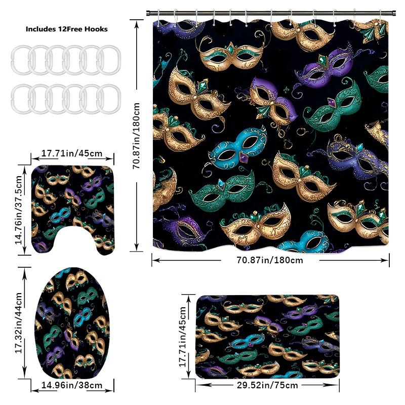 4PCS  Shower Curtain Sets With Shower Curtain And Rugs Toilet Lid Rug U Shape Mat And Bath Mat Bathroom Set  With 12 Hooks