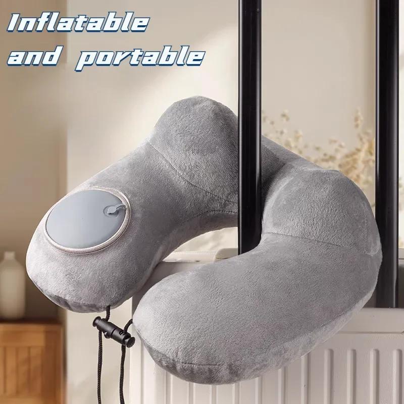 U-shaped Inflatable Travel Pillows Portable Air Pillow Neck Support Cushion Comfortable Sleeping Pillow Press To Inflate Pillow