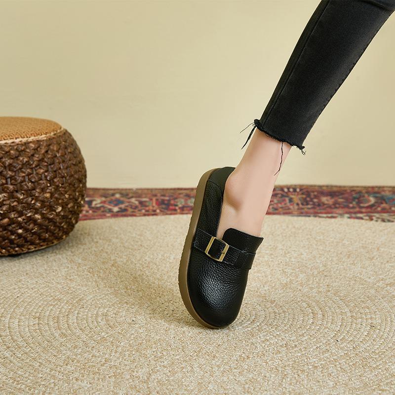 The First Layer of Cowhide Spring Casual Women's Retro Polishing Color One-pedal Small Leather Shoes Genuine Leather Women