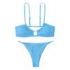 2 Pcs/Set Bikini Set Solid Color High Waist Spaghetti Strap Whorl Women