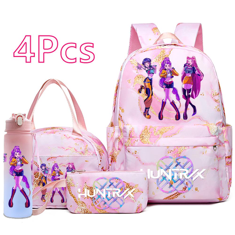 

4Pcs/set New Cartoon K-Pop Printed Backpack Handbag Pencil Case with 750Ml Water Bottler for Teenager Boy Girl Schoolbag Large Capacity Bookbag