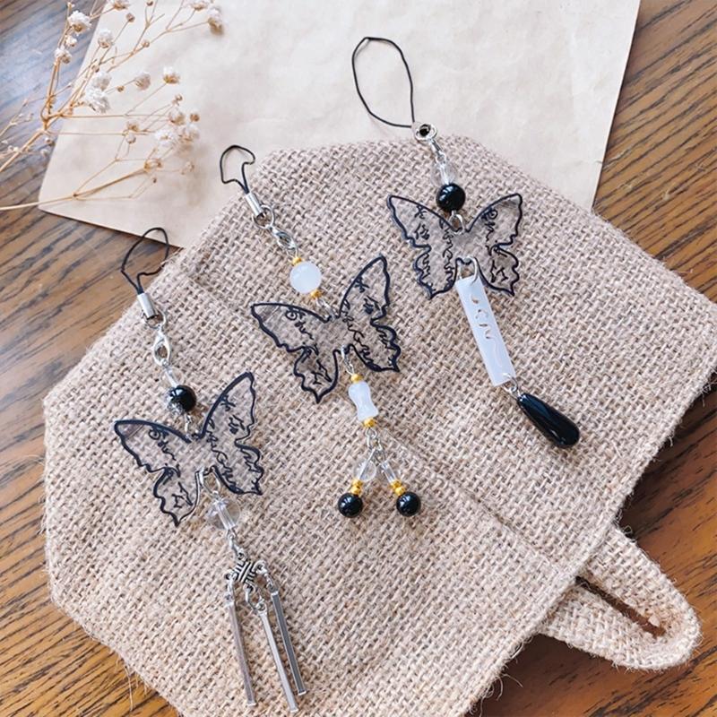 Einzigartiger chinesischer Kalligraphie Schmetterling Handy-Anhänger Stilvolles und langlebiges Schlüsselanhänger-Accessoire für modebewusste Personen