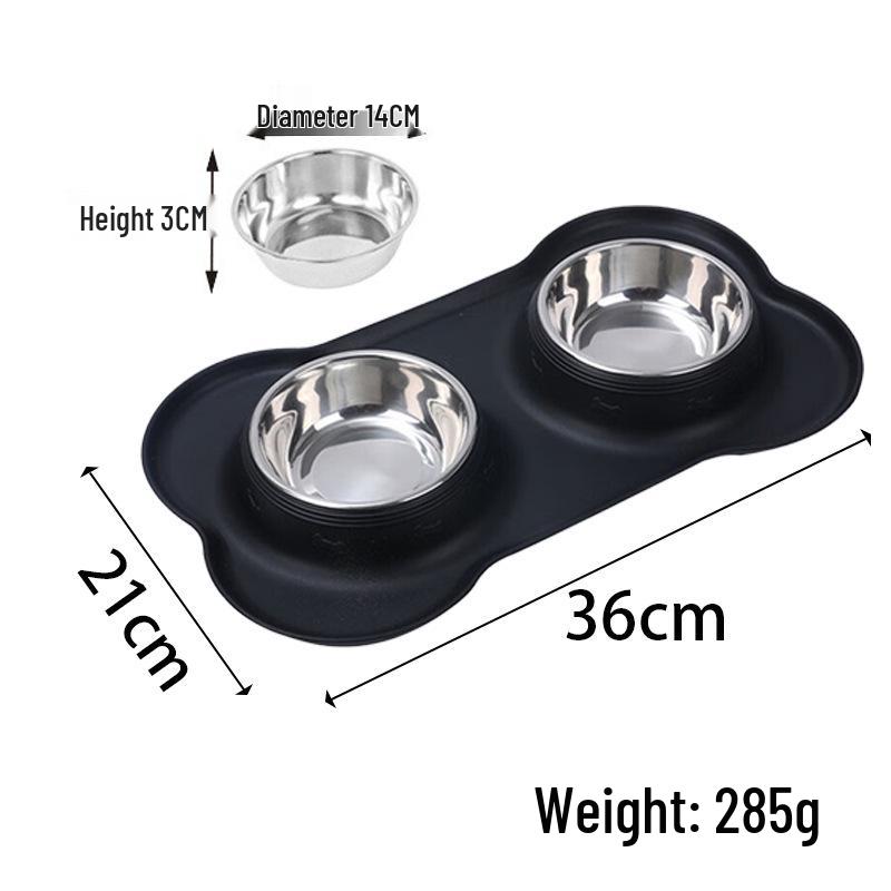 

Silicone Bone-Shaped Dog Placemat with Stainless Steel Double Bowls - Anti-Spill Design