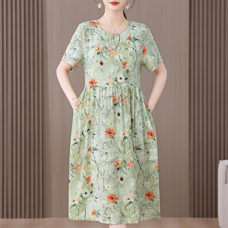 Plus Size Women's Summer Dress Elegant Loose Short Sleeve Long Dress Female Vintage Clothes