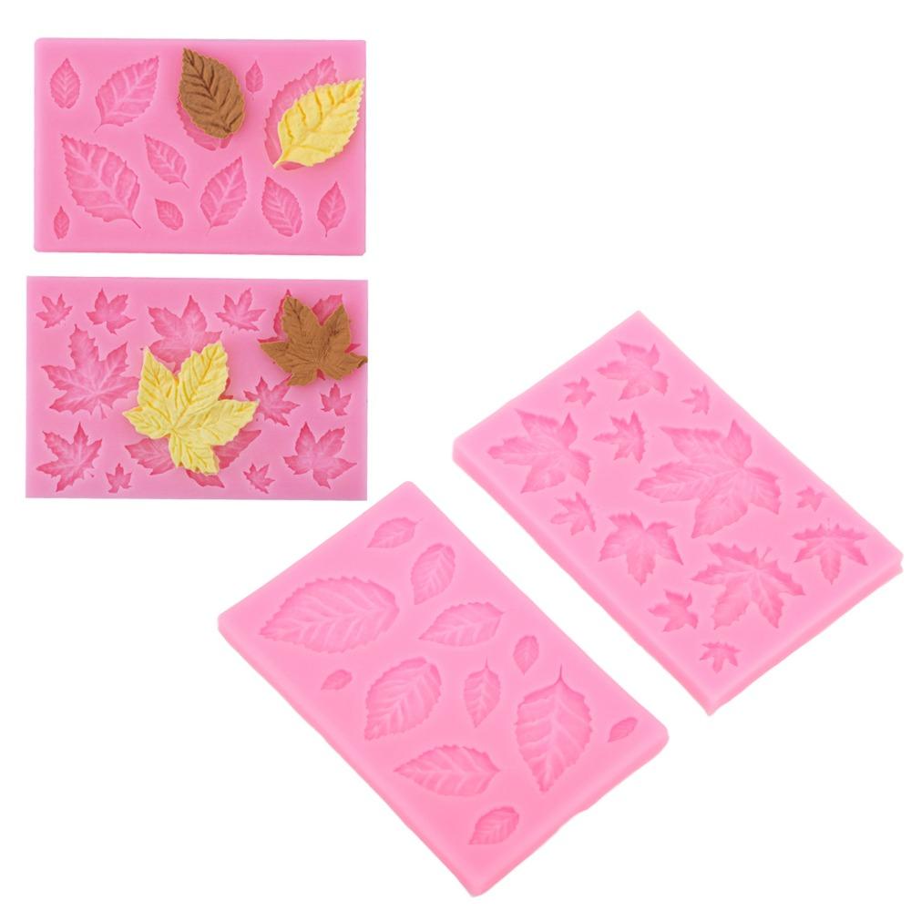 4pcs Washable Fondant Mould Pink Maple Leaf Mould Candy Mould Leaf Silicone Mould  Cupcake Topper