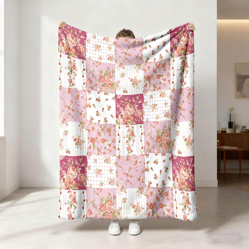1pc Pink Floral Print 230 Flannel Blanket In Multiple Sizes, Soft And Comfortable Sleeping Blanket, Machine Washable