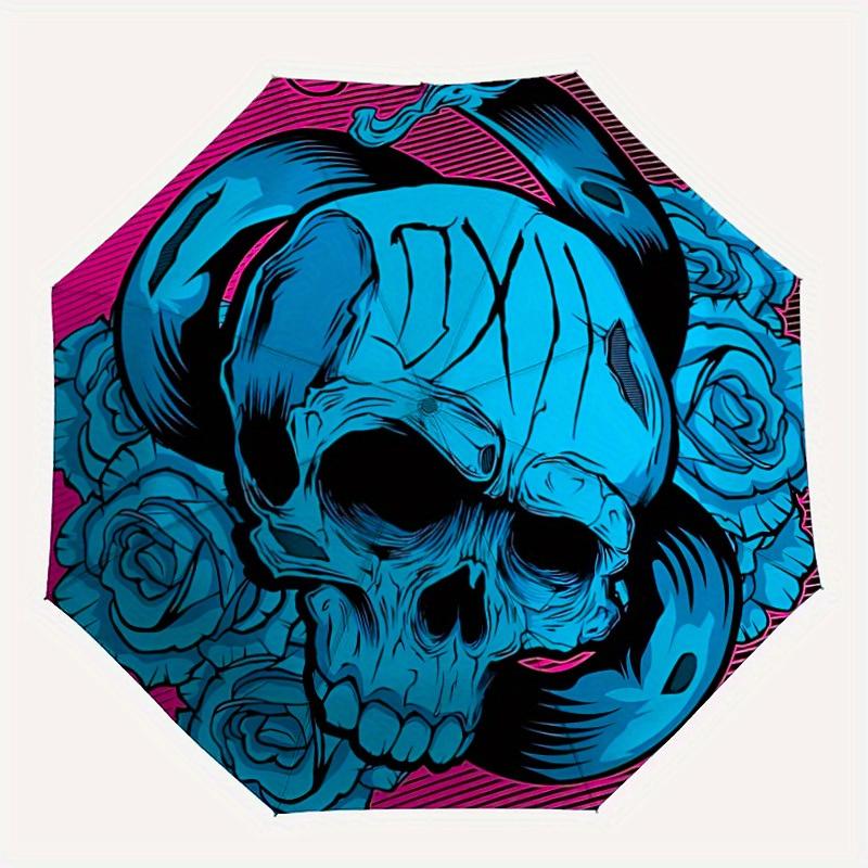 1pc Skull Roses Automatic Opening/closing umbrella, Reinforced 8-Rib Construction, Compact Travel Umbrella yy250808183
