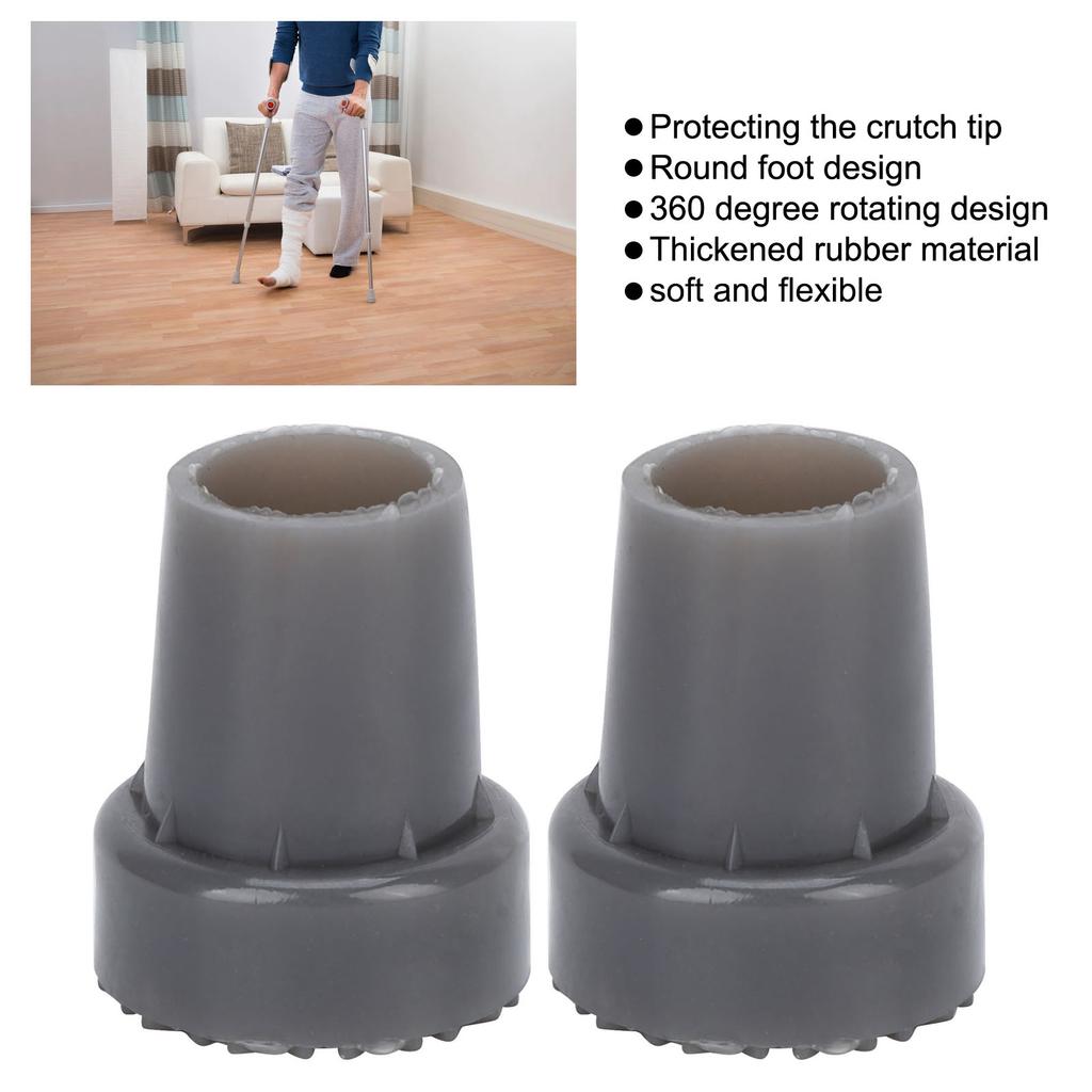2pcs Crutch Feet Pads Wear Resistant Protective Round Foot Design 360 Degree Rotatable Thickened Rubber Canes Feet Covers
