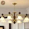 Mid-Century Cream Flower Chandelier with Solid Wood and French Retro Design