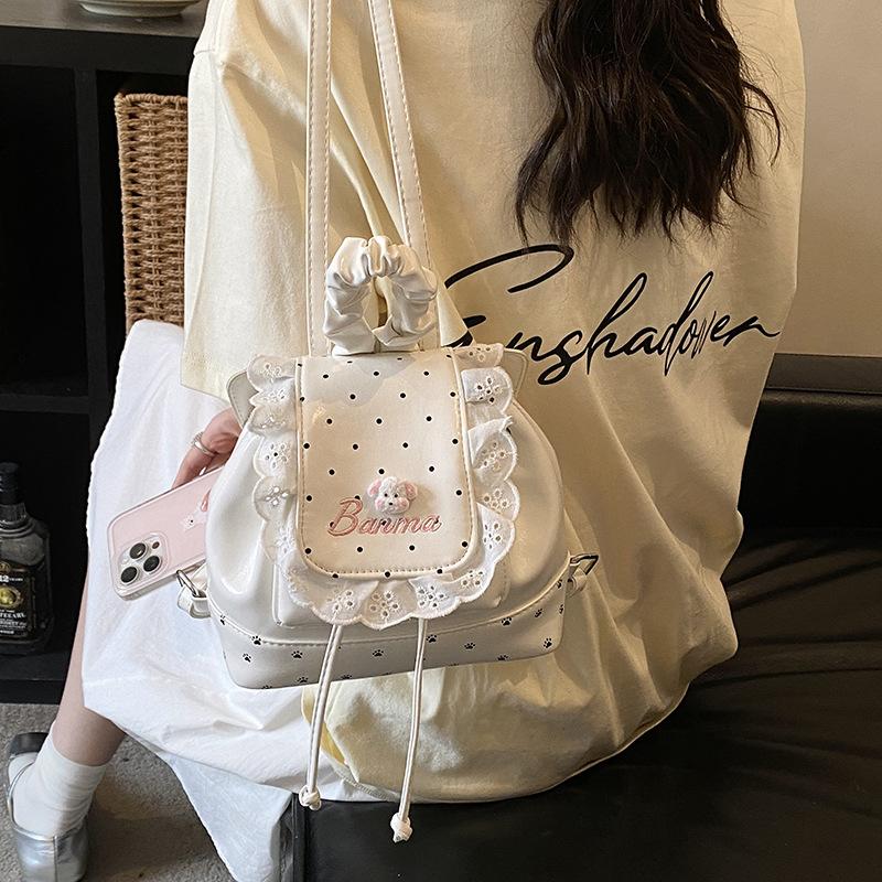 Schoolbag1011 new cute polka dot lace backpack women's trend fashion simple bow commuting small backpack