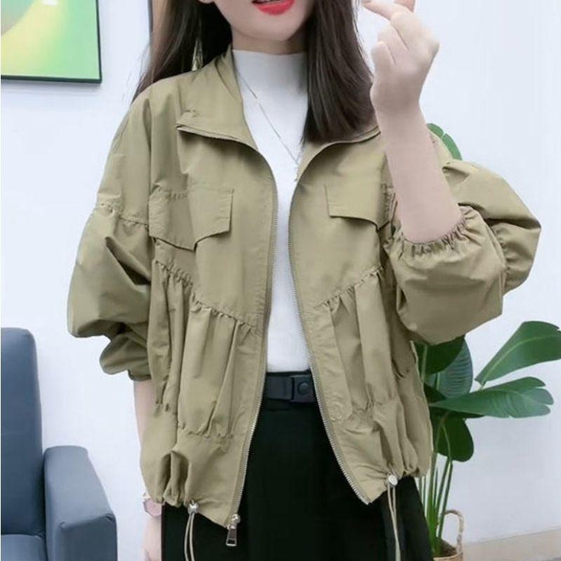 

Женская верхняя одежда на весну и осень с воротником поло, свободная, стройнящая, в стиле ретро, куртка универсального стиля для Instagram 3XL армия зеленый