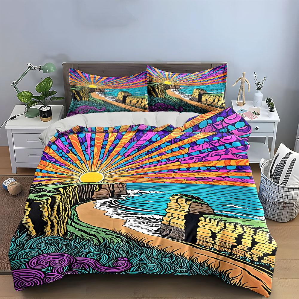 Cliffs, ocean, sunburst design. Bedding sets Duvet cover sets Duvet covers Pillowcases(1* Duvet Cover 2* Pillowcases without duvet insert)