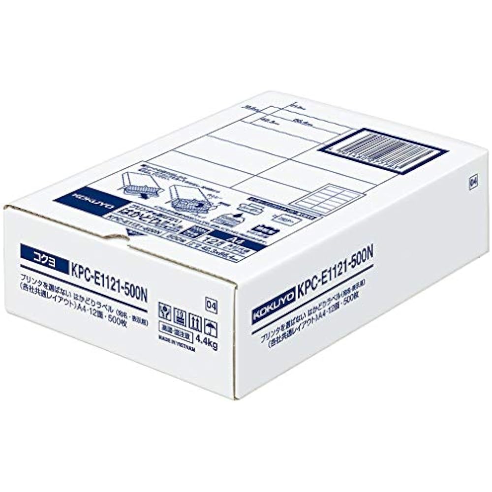 Kokuyo KPC-E1121-500 Printer Dual Use Label Stickers, 12 Sides, 500 Sheets