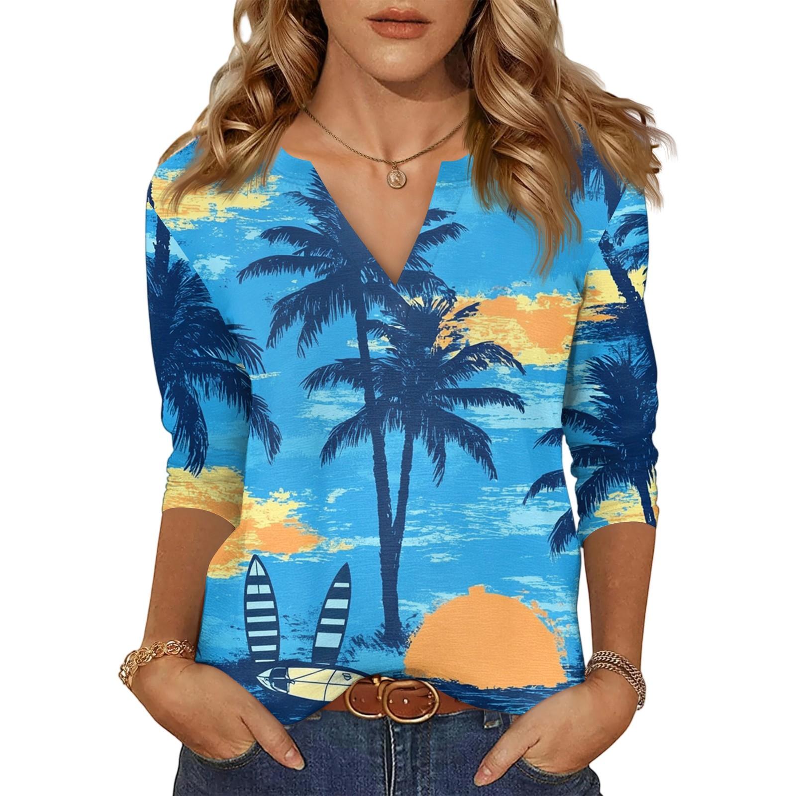 Women s Casual Fashion Sexy Comfortable V-Neck Beach Seven Sleeve Top XL синий